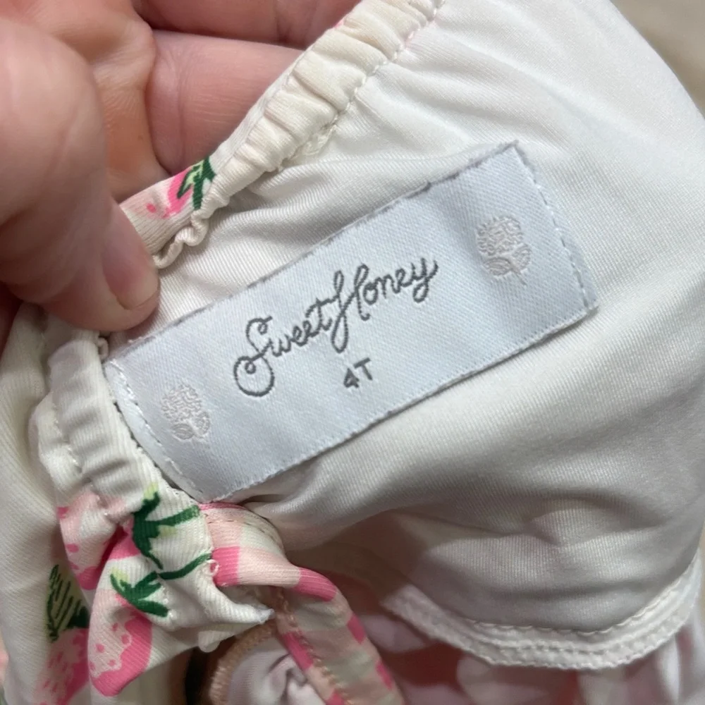 Sweet Honey- Girls Two-Piece Strawberry Print Tankini with Pink Gingham Ruffle - Picture 6 of 9